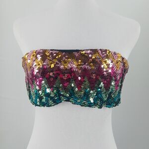 Victorias Secret Bikini Bandeu Top Womens M Chevron Sequins Rave Festival
